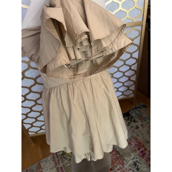 Asos Luxe Size 14 NEW Beige Cotton One Shoulder Dress w Corset Detail & Ruffles - Picture 4 of 16
